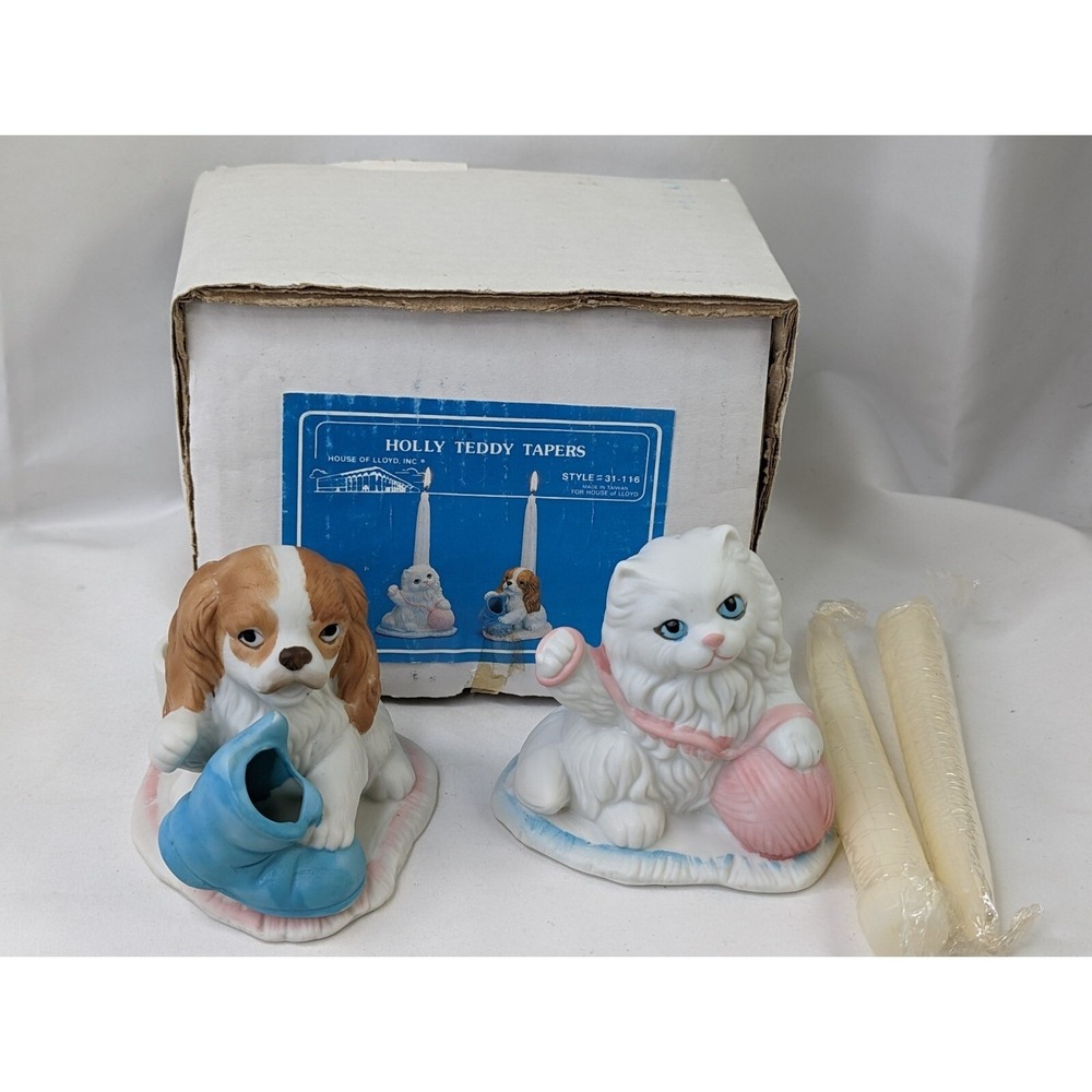 Holly Teddy‎ Tapers Cat Dog Candle Holder House of Lloyd